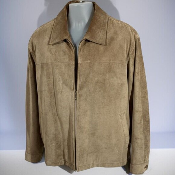 Roundtree & Yorke Suede Leather Jacket XXL Tan Zip Front Classic Look NEW - Picture 8 of 9
